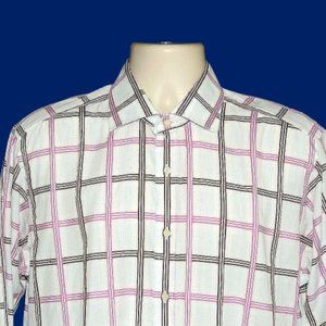 **SOLD**    Etro Milano Exploded Pink/Brown Plaids Long Sleeves Shirt Large (US)